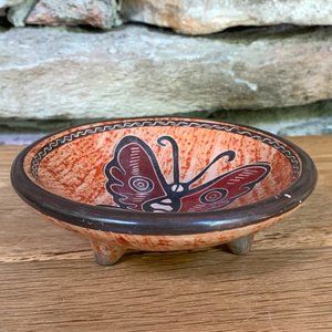 Costa Rica Butterfly Trinket Dish Footed Jewelry Bowl Ceramic Clay Costa Rican
